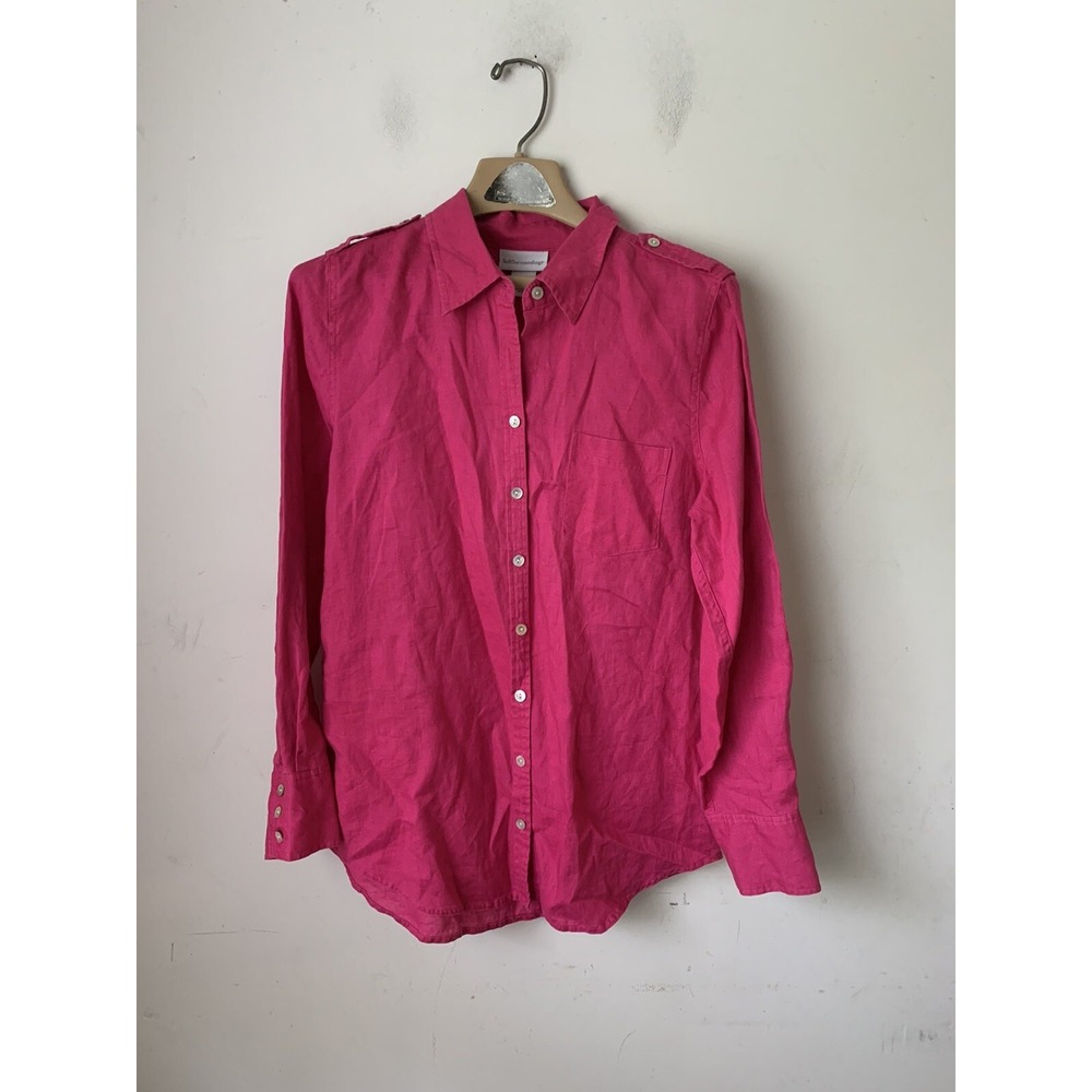 Soft Surroundings Women Shirt Medium Pink Button Up Linen Valentines Day Preppy